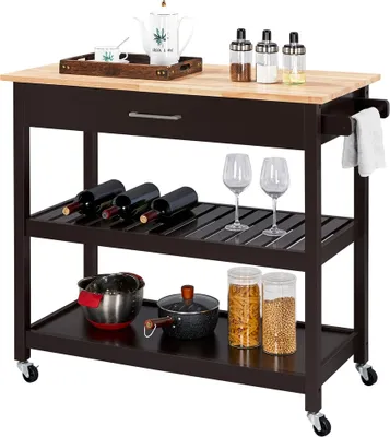 Produktbild von Yaheetech 2 Ebene Küchenwagen mit Rollen Servierwagen mit Schublade Rollwagen mit Tischplatte Küchenregal Aufbewahrungswagen mit Schublade Espresso