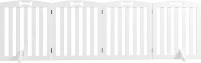 Obrázok produktu pre Zábrana pre psa, 4-dielna, 207,5 x 61 cm, sklopná brána s 2 opornými nohami, voľne stojaca brána pre psa, brána na schodisko pre stredné psy, do chodby, schody, biela