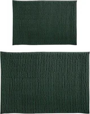Produktbild von MSV Badteppich 2er Set Badvorleger Duschvorleger Chenille Hochflor Badematte 40x60 cm + 60 x 90 cm – Dunkelgrün