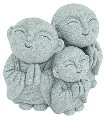 Image de Mini statue de Bouddha moine - Grès vert chinois - Adorable figurine de Bouddha avec 3 petits moines - Décoration pour aquarium ou jardin - Style 1