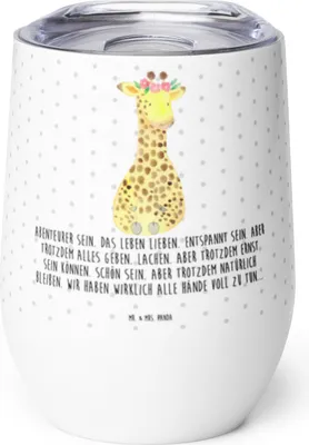 Produktbild von Mr. & Mrs. Panda Thermo Becher Giraffe Blumenkranz - Weiß - Geschenk, Abenteurer, Thermobecher, thermosbecher, kaffee tasse, Afrika, Isolierbecher, Freundin, Selbstliebe