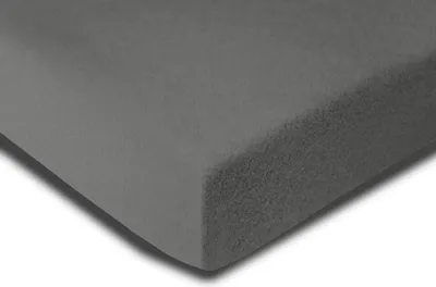 A close-up view of a gray fitted sheet, showing its texture and corner.