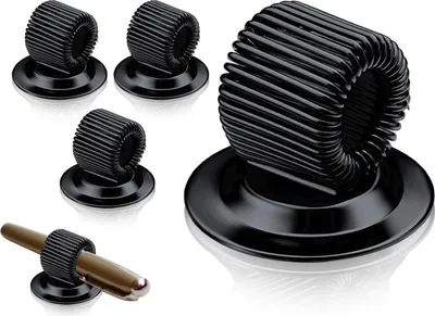 Produktbild von Schwarze selbstklebende Stiftclips mit verstellbarem Federbügel - Set von 4 Stück