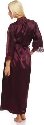 Produktbild von Damen langes Kimono Seidenrobe Morgenmantel; Dunkellila M