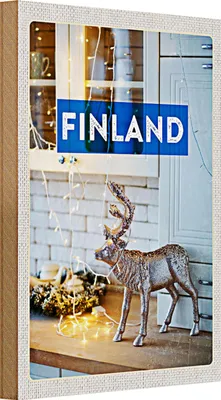 Produktbild von Holzschild Reise 20x30cm Finnland Hirsch Lichterkette Schrank