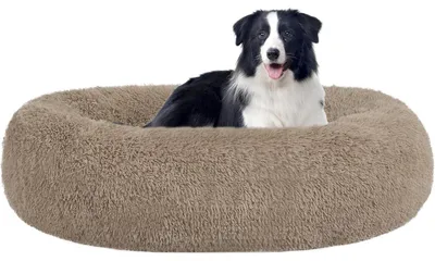 Produktbild von Orthopädisches Hundebett rund, Donut, Kuschelig, Waschbar, 90 cm Ø, Kamelbraun