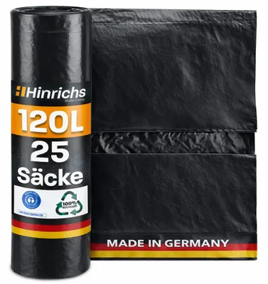 Productafbeelding van Hinrichs vuilniszakken, 120 liter, rol van 25 stuks, 60 µm dik, 700x1100 mm, zwart (1 rol)