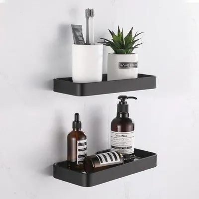Produktbild von Famanu Duschregal ohne Bohren - 2 Stück, selbstklebende Badezimmerregale aus Aluminium mit Glas