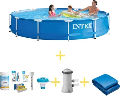 Obrázek produktu pro Bazén Intex s kovovým rámem - 366 x 76 cm - balíček WAYS pro údržbu, filtrační čerpadlo a ochranná plachta