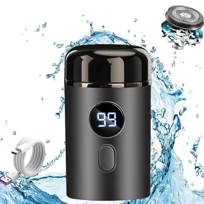 Produktbild von Mini Elektrorasierer Herren Reiserasierer USB-C Rasierer mit LED Display IPX7 wasserdicht kompakt grau für Auto Reise Alltag