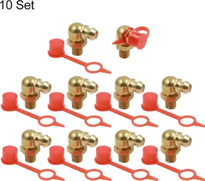 Image de Graisseur M6x1 Coudé 90° Filetage Laiton Raccord Embout Graissage avec Bouchon Anti-poussière Voiture 10 set