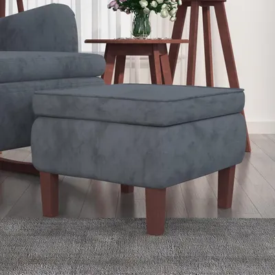 Produktbild von Hocker mit Holzbeinen, Sitzhocker, Fußhocker, Sofahocker und Couchhocker aus dunkelgrauem Samt