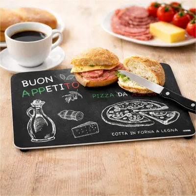 Produktbild von Frühstücksbrettchen Melamin mit Gummifüßen Motiv Ristorante 23x14 cm