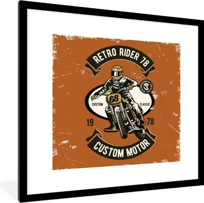 Produktbild von MuchoWow® MuchoWow® Gerahmtes Poster Motorrad - Mann - Retro 40x40 cm - Poster mit zchwarzem Bilderrahmen - Poster - Plakat im Rahmen