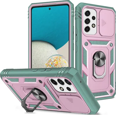 Produktbild von Galaxy A53 5G Hülle, Schiebe Kamera Schutz Robust Schutzhülle mit Ringhalterung Ständer Kartenhalter für Samsung Galaxy A53 5G Pink