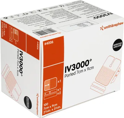 Immagine prodotto di Smith & Nephew IV3000 Foglio di fissaggio della cannula Fissazione della cannula 7 x 9 cm 100 pezzi