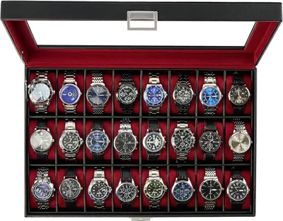 Immagine prodotto di Scatola per orologi da uomo con 24 scomparti e coperchio in vetro trasparente