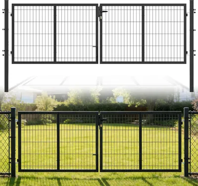 Produktbild von Izrielar Doppelflügeltor Einfahrtstor Gartentor Tore Hoftor verzinkt 300cm x 100cm Doppelflügel - inkl. Schloss, Schlüsseln Gartenpforte Zauntor Anthrazit