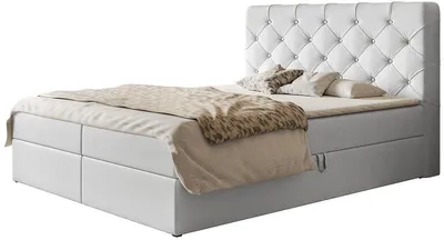 Produktbild von Boxspringbett Boston 180x200 mit Stauraum und Bonell-Matratze, Weiß
