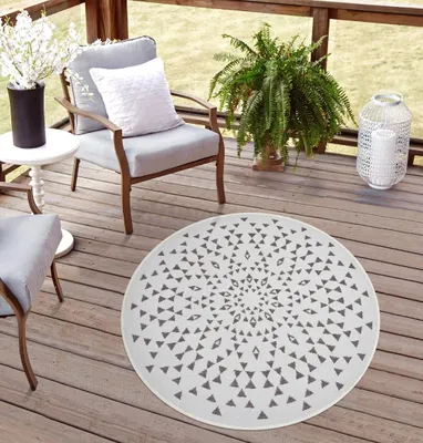 Produktbild von Rikmani robuster Outdoor Teppich rund Wetterfest, UV-beständig für Balkon, Terasse,  für Küche, Esszimmerteppich