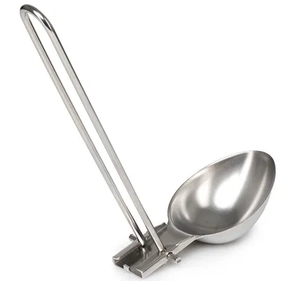Produktbild von Faltbarer Kochlöffel und Schöpfkelle 2-in-1 aus Edelstahl leicht für Reisen 350x70x33mm