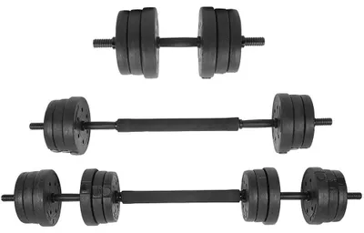 Produktbild von Kurzhantel Set - Verstellbares 6-in-1 Hantel- & Langhantelset - Kettlebell & Liegestützgriffe - Für Krafttraining & Home Gym - Schwarz