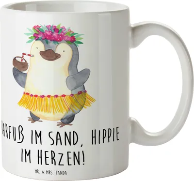 Produktbild von Mr. & Mrs. Panda Tasse Sommer Hippie - Weiß - Geschenk, schöne, Kaffeebecher, Kaffeetasse, Becher, Sommerferien Abschiedsgeschenk, Sommergefühle, Summer Feelings, Strand
