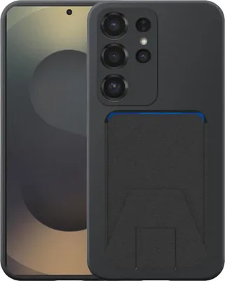 Image de Convient à l'étui pour téléphone Samsung Galaxy S25 Ultra avec porte-cartes en cuir ajustable - Coque arrière flexible en silicone TPU avec porte-cartes en cuir ajustable - Noir - Smartphonics