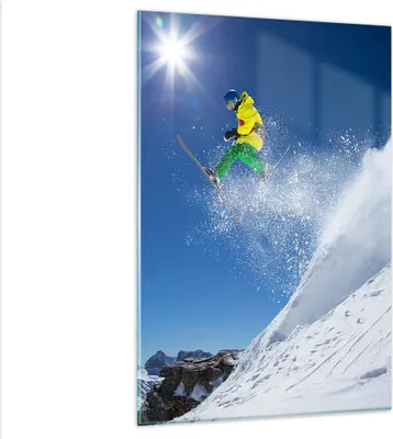 Produktbild von Bilder auf glas - Einteilig - Ski Winter Schnee Berg - 80x120cm - Glasbilder - Wandbilder - Bilder - zum Aufhängen bereit - Wanddekoration aus Glas - Glas Bilder - Wandbild auf Glas - GPA80x120-2856
