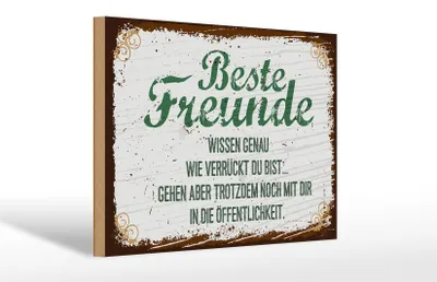 Produktbild von Holzschild Beste Freunde wissen grün braun, 30 x 20 cm, Holzschilder Spruch Glück Weisheit