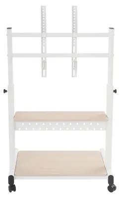 Produktbild von Mobiler TV Ständer - Bodenständer für 109–218 cm Fernseher - Höhenverstellbar 108,5–128,5 cm - 100 kg Tragkraft - Ablage - 4 Rollen - Weiß