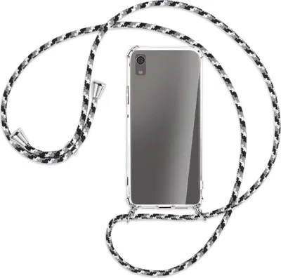 Produktbild von Handykette Backcover-Schutzhülle mit Band (Metall silberfarben) für Sony Xperia XA1 - schwarz/grau/weiß