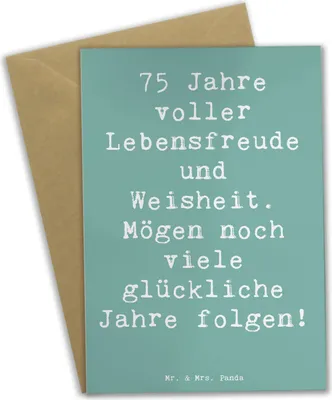 Produktbild von Mr. & Mrs. Panda Klappkarte Spruch 75. Geburtstag Lebensfreude - Meeresbrise - Geschenk, Weisheit, weihnachtskarten, glückliche Jahre, einladungskarten, Alter, Grußkarten