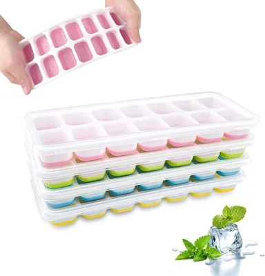 Produktbild von Famanu Eiswürfelform Set – 4 stapelbare Silikonformen mit Deckel – Für Whisky und Getränke
