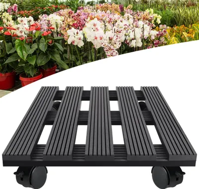 Produktbild von TRMLBE WPC Rollbrett Pflanzen Eckig Pflanzenroller Außenbereich Blumentopf Untersetzer mit 4 Rollen - Belastbar bis 100 kg, Grau