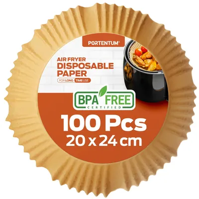 Image de Papier sulfurisé PORTENTUM pour friteuse à air chaud, 100 pièces, jetable et non blanchi