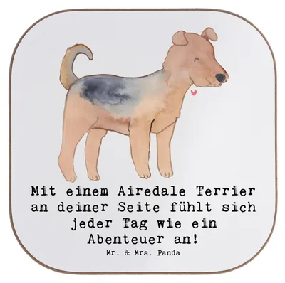 Produktbild von Mr. & Mrs. Panda Untersetzer für Gläser Airedale Terrier Abenteuer - Weiß - Geschenk, Coaster, geselliger Hund, Hundepflege, Hunderasse, bieruntersetzer, Holzuntersetzer