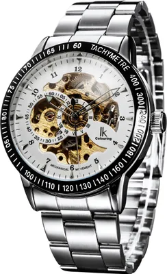 Produktbild von Alienwork IK Automatikuhr Armbanduhr Herren Damen Silber Edelstahl Metallarmband Weiss Skelett Glasboden