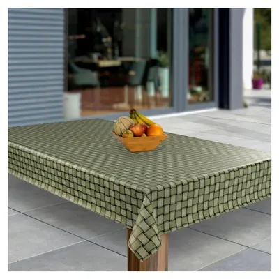 Produktbild von Wachstuch-Tischdecke Abwaschbar Garten-Tischdecke PVC Plastik-Tischdecken Eckig Meterware Wasserabweisend, Muster: Grün Raster 3D, Größe: 110x140