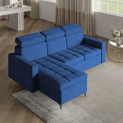 Zdjęcie produktu dla Masseno Narożnik KAME z funkcją spania i pojemnikiem na pościel Kształt L, Rozkładana sofa, Rogówka - Niebieski, KRONOS 09