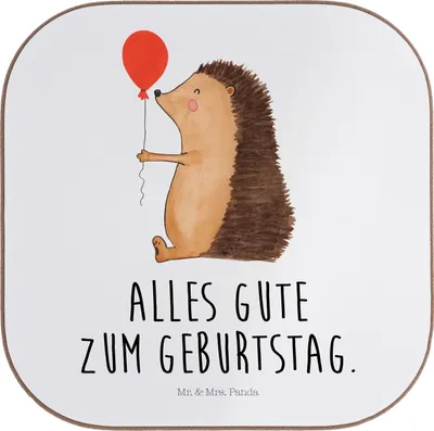 Produktbild von Mr. & Mrs. Panda Untersetzer für Gläser Igel Luftballon - Weiß - Geschenk, Coaster, Geburtstagskind, gläseruntersetzer, Happy Birthday, Tischuntersetzer, Lustige Sprüche