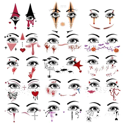 Obrázek produktu pro Dočasné tetování na obličej, 15 motivů: Halloween, klaun, jizvy, karneval, fastnacht