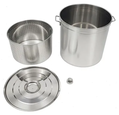 Obrázek produktu pro Velký polévkový hrnec – hrnec na vaření s cedníkem – hrnec 50 l, vložka 40 l – nerezová ocel 201 – pro vaření, přípravu vývarů a catering – stříbrný