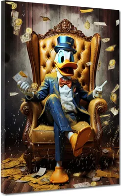 Produktbild von Comic Duck sitzend im Sessel, Motivation Leinwandbild Wandbild Kunstdruck XL Wanddeko: 30x40x2cm