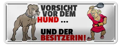 Produktbild von Blechschild Spruch 27x10cm Vorsicht vor Hund und der Besitzerin