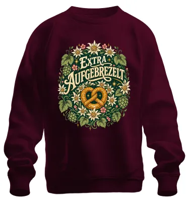 Immagine prodotto di Bretzel tradizionale bavarese, maglietta con motivo "Edelweiß", pantaloni di pelle tradizionali, felpa, maglione, colore bordeaux, taglia XL