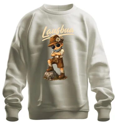 Immagine prodotto di Pantaloni in pelle "Lausbua", abbigliamento tradizionale bavarese, felpa con cappuccio, maglione, motivo floreale, colore naturale, taglia S