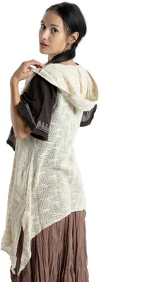 Produktbild von Offener Cardigan mit Kapuze, Boho Long-Weste - Naturweiß, Damen, Creme-weiß, Baumwolle, Größe: S