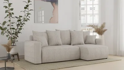 Produktbild von Ecksofa mit Schlaffunktion, ANTONIO DENVER - 238x142x73cm, Ottomane rechts/links, L-Form, Schlaffunktion & Bettkästen - Beige