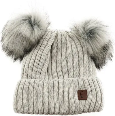 Produktbild von Stylische Wintermütze mit Doppel-Bommel mit Innenfutter ideal für Kalte Tage Grau
